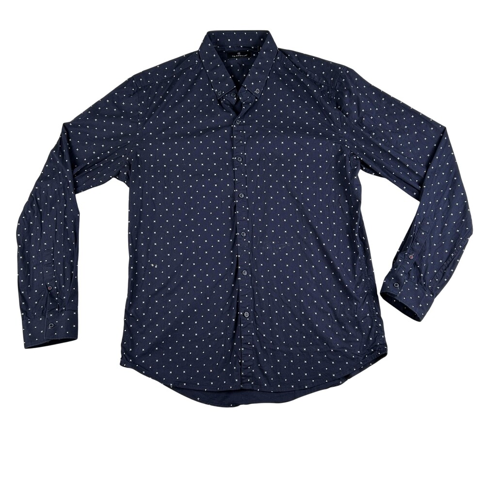 7 Diamonds Shirt Mens Medium Blue Geometric Long Sleeve Button Down Casual